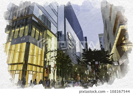 水彩風格 東京中央區銀座並木街 108167544