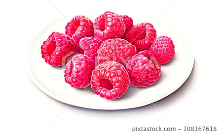 盤子上覆盆子的水彩插圖“AI 生成圖像” 108167618