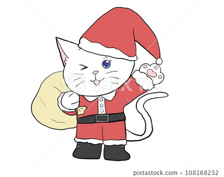 White cat dressed as Santa Claus 108168232