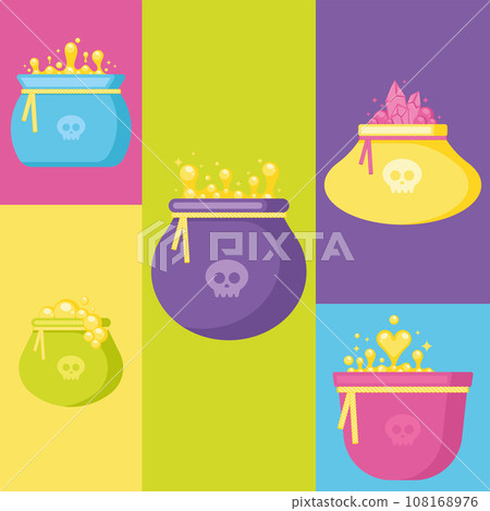 Set of halloween witch cauldron icons Vector 108168976