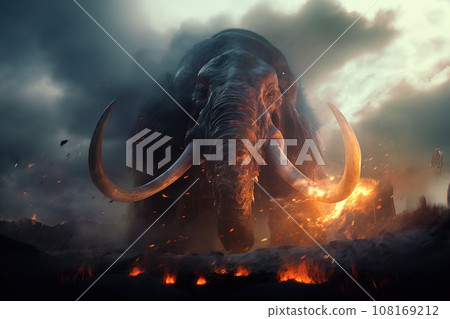 Image of big mammoth in the forest, Wildlife Animals. Ancient animals. Image of big mammoth in the forest, Wildlife Animals. Ancient animals. 108169212