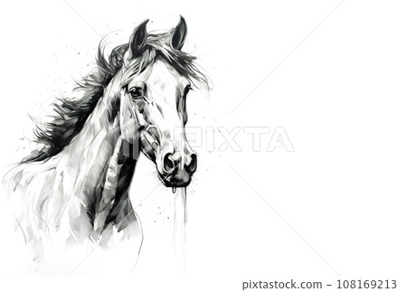 Beautiful horse painting on a white background. Wildlife Animals. Beautiful horse painting on a white background. Wildlife Animals. 108169213