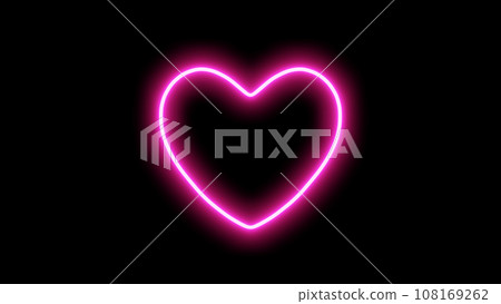 Neon heart on black background. Neon material that glows pink. Neon heart on black background. Neon material that glows pink. 108169262