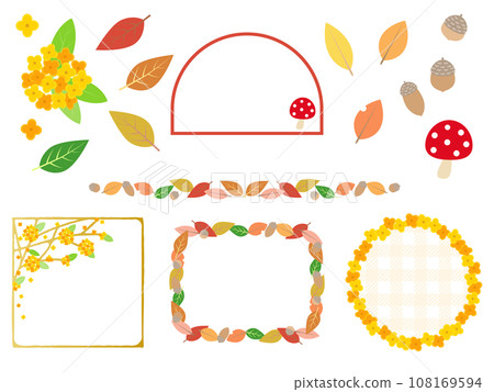 Transparent material set of colorful and cute autumn frame illustrations 108169594
