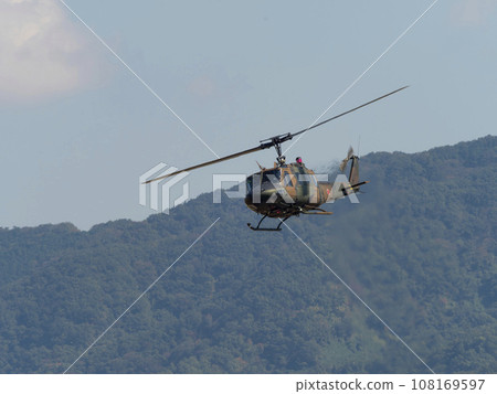 Ground Self-Defense Force UH-1J flying over Yao Airport 108169597