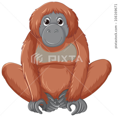 Orangutan Cartoon Character Sitting on White Background Orangutan Cartoon Character Sitting on White Background 108169671