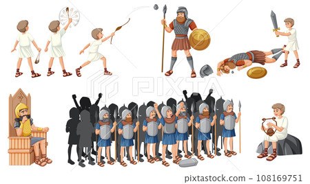 David and Goliath: Cartoon Illustration of Bible Story David and Goliath: Cartoon Illustration of Bible Story 108169751
