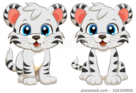 Adorable Baby White Tiger Cartoon Character 108169900