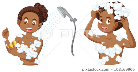 Young African American Girl Taking a Shower Young African American Girl Taking a Shower 108169906