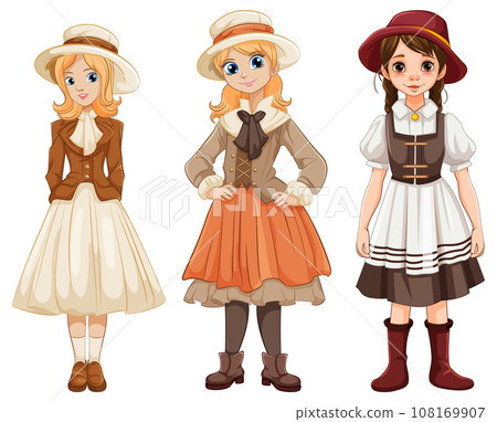 Victorian Vintage Dress Cartoon Character Woman 108169907