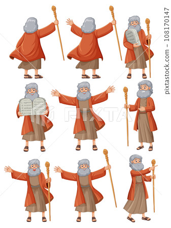 Moses Cartoon: Staff, Sea, and Commandments 108170147