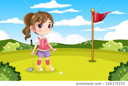 Girl playing golf at golf course outdoor 108170155