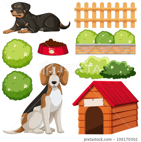 Set of garden plant element and dog Set of garden plant element and dog 108170302