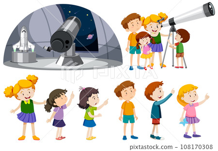 Playful Children Using Telescopes Vector Collection 108170308