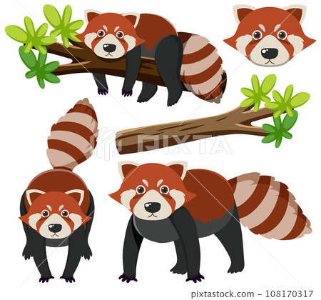 Set of red panda cartoon character 108170317
