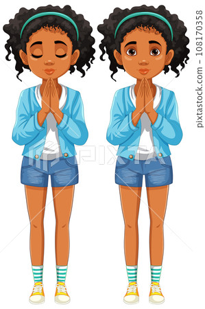 Praying Woman with Curly Hair: A Vector Illustration 108170358