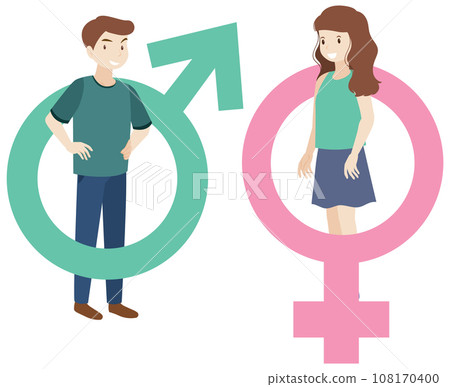 Cartoon Characters with Gender Symbols in Fisheye Lens 108170400