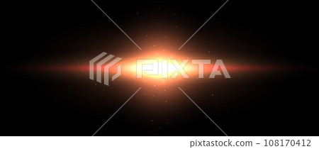 Planet shine effect. Red orange solar light glare concept. Abstract glowing element in dark space. Sun with sparks illustration. Vector shining designs for poster, banner, cover, brochure, booklet 108170412