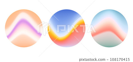 Holographic round wavy gradient background set. Blurred liquid waves wallpaper collection. Colorful iridescent abstract backdrops in circles. Vector sphere templates for banner, flyer, cover, poster 108170415