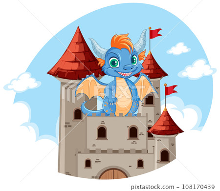 Dragon on Castle in Cartoon Style Dragon on Castle in Cartoon Style 108170439