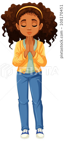 Praying Woman with Curly Hair 108170451