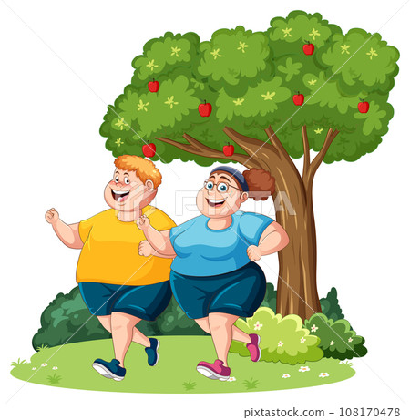Overweight woman running in the parl Overweight woman running in the parl 108170478