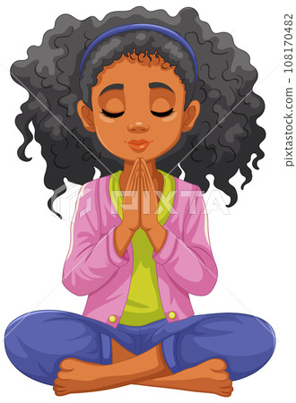Curly-haired Woman Meditating with Closed Eyes 108170482