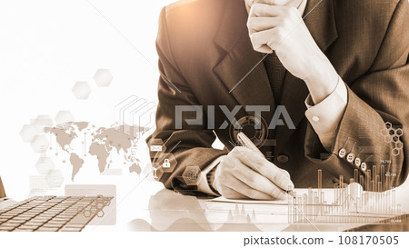 Stock market or forex trading graph and candlestick chart suitable for financial investment concept. Economy trends background for business idea and all art work design. Abstract finance background.. Stock market or forex trading graph and candlestick chart suitable for financial investment concept. Economy trends background for business idea and all art work design. Abstract finance background.. 108170505