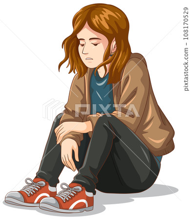 Sad teenage sitting on the floor 108170529