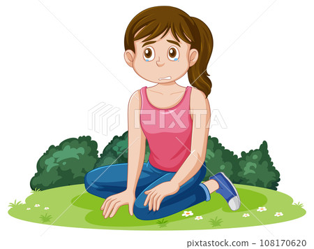Emotional teen sitting on the grass Emotional teen sitting on the grass 108170620