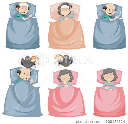 Set of elderly people sick in bed Set of elderly people sick in bed 108170624