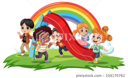 Children with different race playing at the playground slide Children with different race playing at the playground slide 108170762