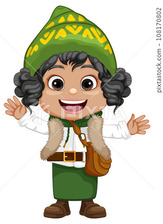 Cheerful Winter-Clad Cartoon Character Boy Cheerful Winter-Clad Cartoon Character Boy 108170802