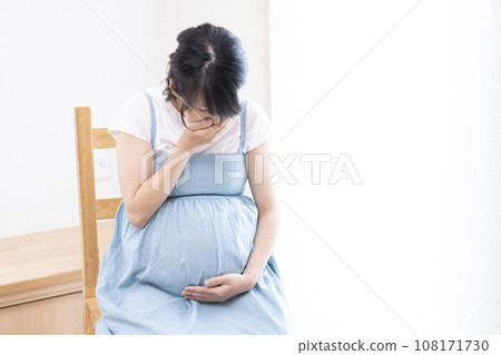足月孕婦看起來身體不適，用手摀住嘴 108171730