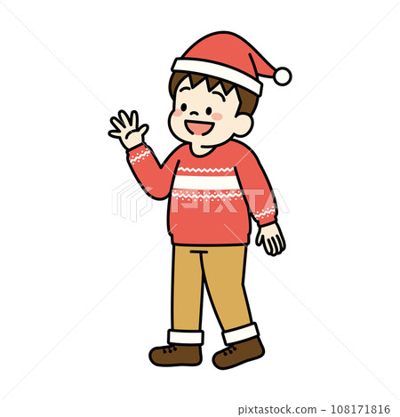 Illustration of a boy wearing Santa's hat Illustration of a boy wearing Santa's hat 108171816