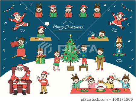 享受聖誕節的孩子們的插圖集 108171860