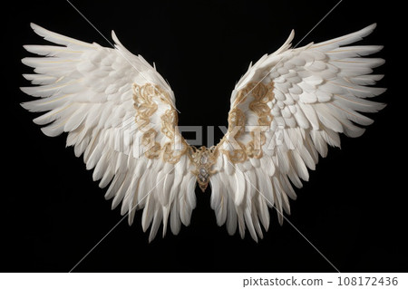 Large beautiful white ethereal angel wings - Stock Illustration