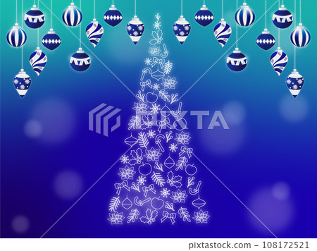 Christmas tree background design with blue and white christmas ornaments 108172521