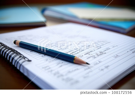 School notebook with written text. Generative AI 108172556