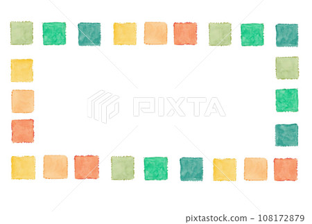 Illustration of a yellow and green gradient square frame painted with transparent watercolors 108172879