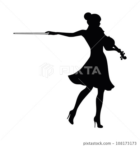 Beautiful woman violinist silhouette. Musician playing violin, Man and woman playing violin vector silhouette. Musician artist 108173173