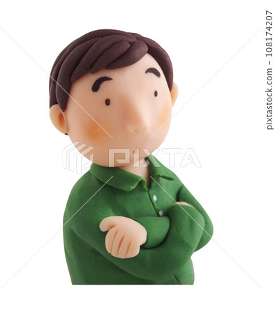 A chubby man's upper body looking a little worried with his arms crossed (clay 3D illustration) A chubby man's upper body looking a little worried with his arms crossed (clay 3D illustration) 108174207
