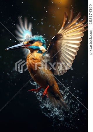 Close-up Beautiful kingfisher nose-dive, cinematic lighting Generative AI Close-up Beautiful kingfisher nose-dive, cinematic lighting Generative AI 108174599