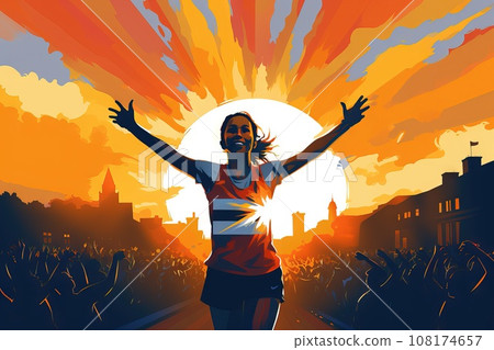 marathon winner finish background and group of runners for poster Generative AI 108174657