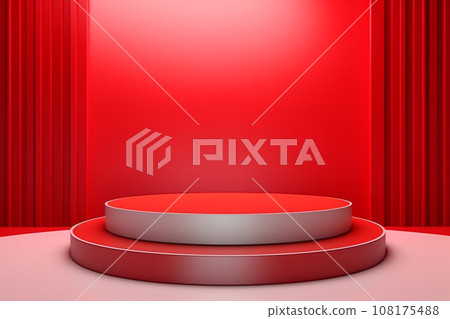 3D Red Podium on Stage Red Background: Minimal Product Display Presentation 3D Red Podium on Stage Red Background: Minimal Product Display Presentation 108175488
