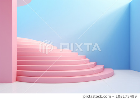 Pink Spiral Staircase Isolated on Blue Background 108175499