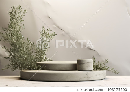 Stone Podium with Olive Branches. Natural Organic Spa Concept 108175500