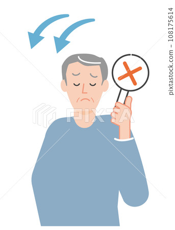 A senior man holding up a cross (NG) placard 108175614