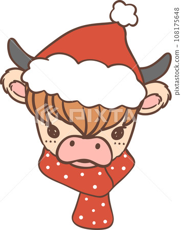 Cute Christmas highland cow cartoon kid hand drawing 108175648