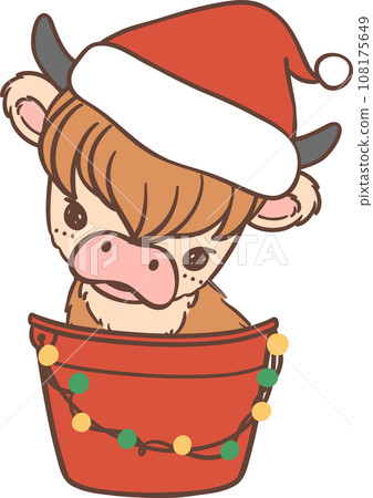 Cute Christmas highland cow cartoon kid hand drawing 108175649